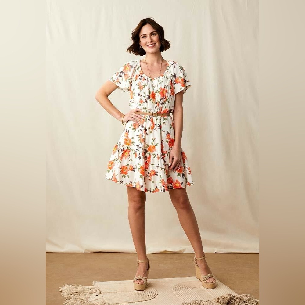 Matilda Jane Enchanted Garden Parker White & Oange Floral Mini Dress Medium